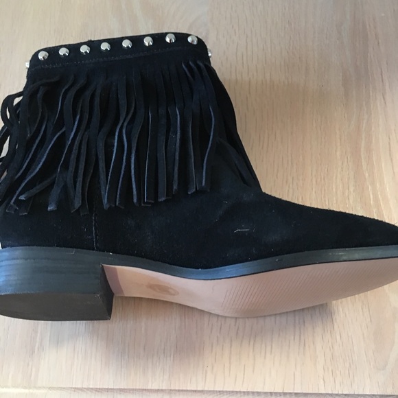 Black Suede Studded Boots Billy Low Heel Fringe Michael Michael Kors Size 7 New - Picture 5 of 8
